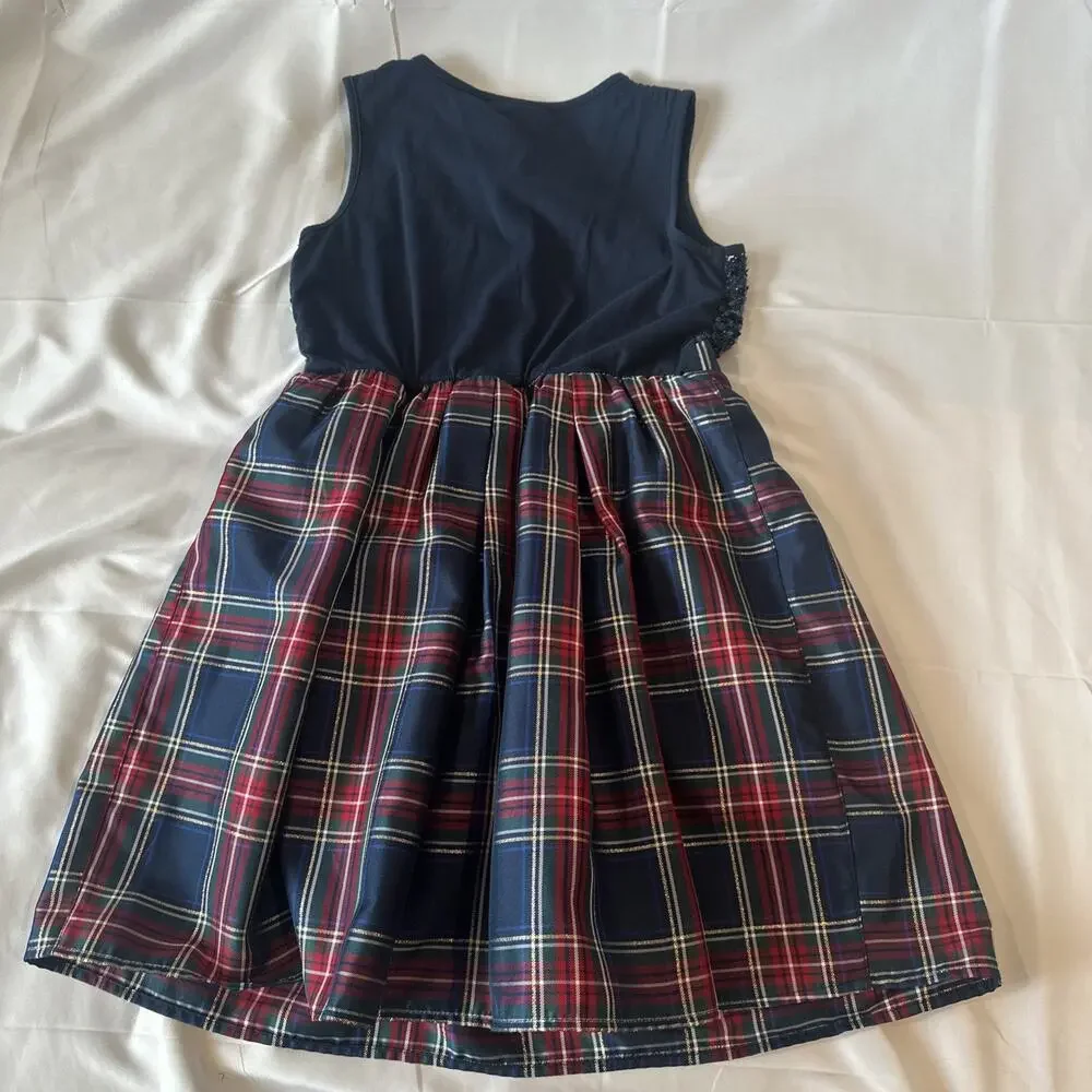 🎀 The Children’s Place Girls 12/14 blue sequence Plaid Sleeveless Dress 💙